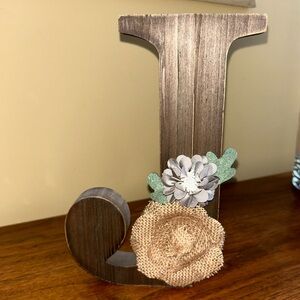 “J” Decorative Piece with Floral Decor